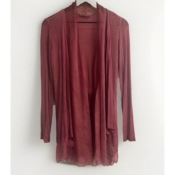 Gigi Moda Silk Open Cardigan Sz S Burgundy Italy Fairy Artsy Lagenlook Sheer - Picture 1 of 14